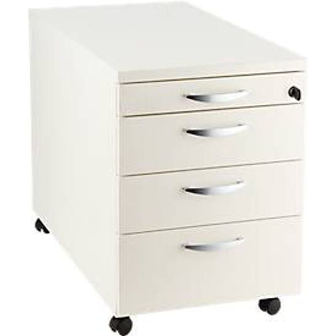 Verrijdbaar ladeblok NEVADA - B 430 x D 600 x H 600 mm -  3 laden + 1 materiaallade - wit