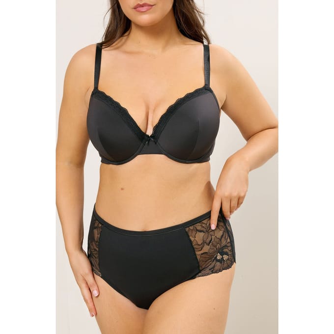 Yours Zwarte Microvezel Kanten Slips Met Volledige Dekking Size 54-56