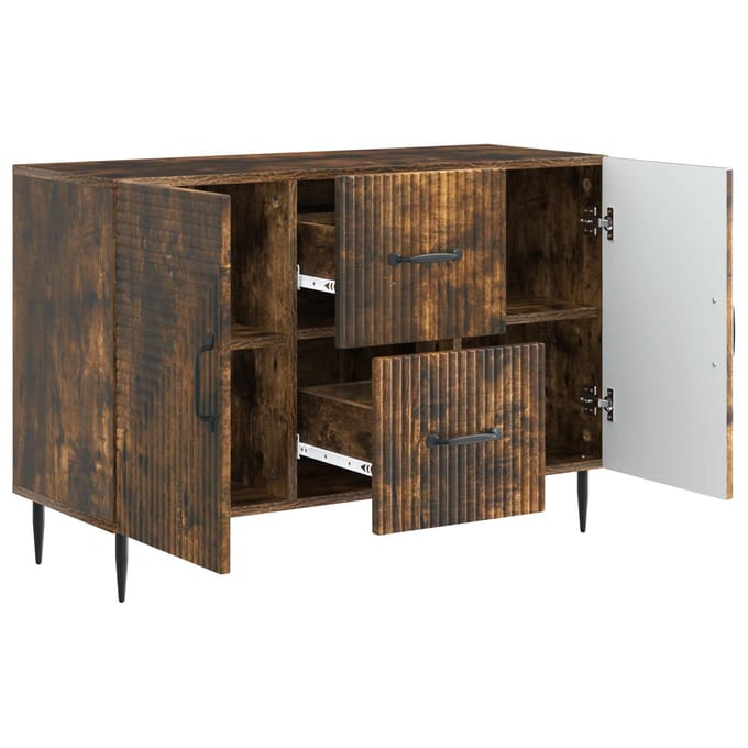 vidaXL - Dressoir - met - lade - Gerookt - eiken - 89 - x - 34,5 - x - 60 - cm - Bewerkt - hout