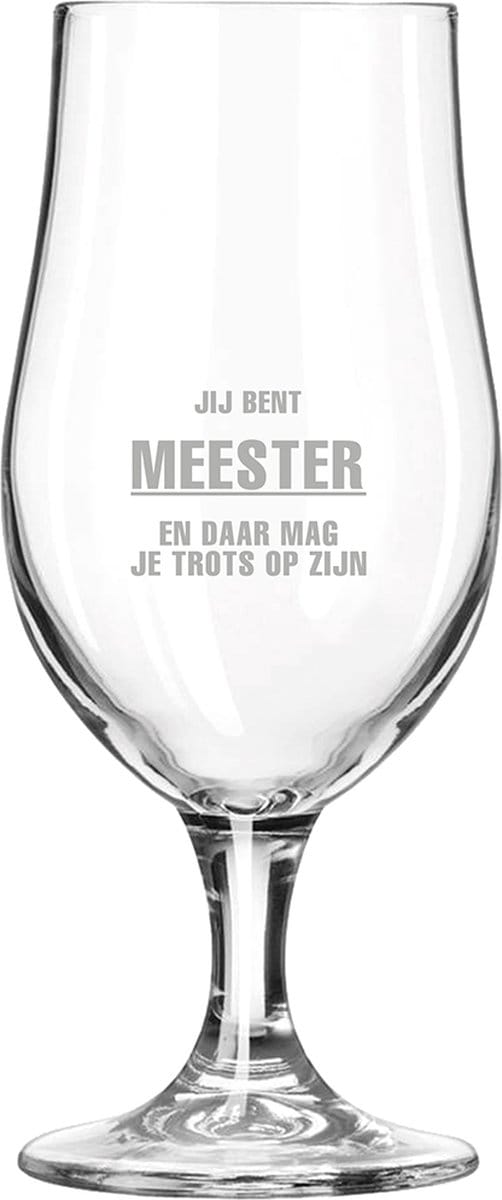 Gegraveerde bierglas op voet 49cl Jij bent Meester en daar mag je trots op zijn