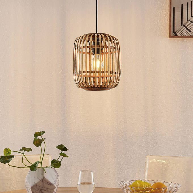Lindby - Hanglamp - 1licht - Hout, metaal - H: 25 cm - E27 - natuur