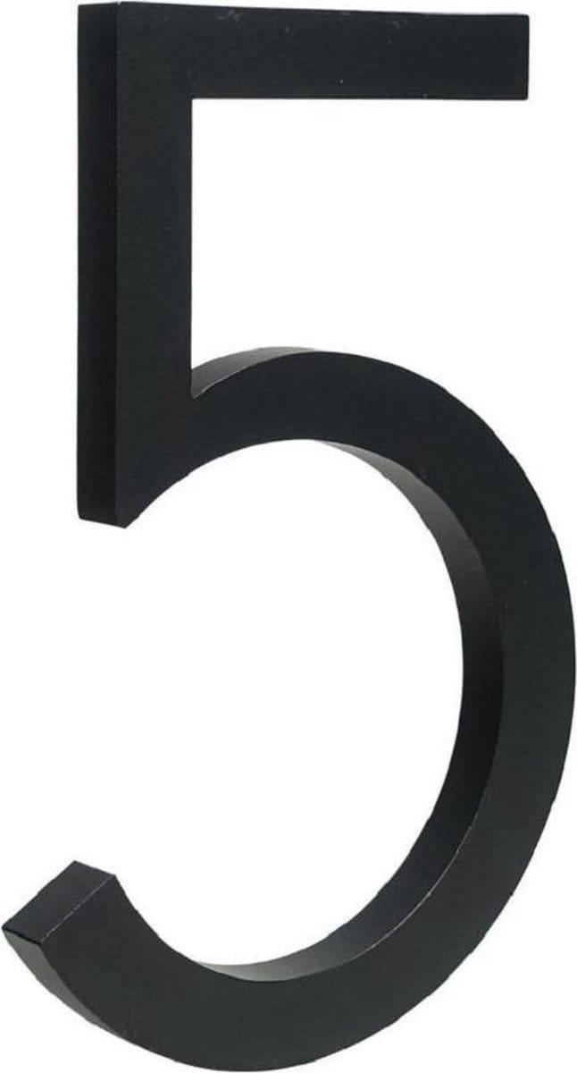 zwart huisnummer 5 - zwart modern huisnummer- 20cm hoog