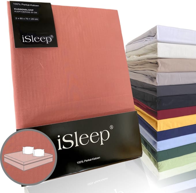 iSleep Perkal Kussenslopen (2 stuks) - 100% Perkal Katoen - 60x70 cm - Roodbruin