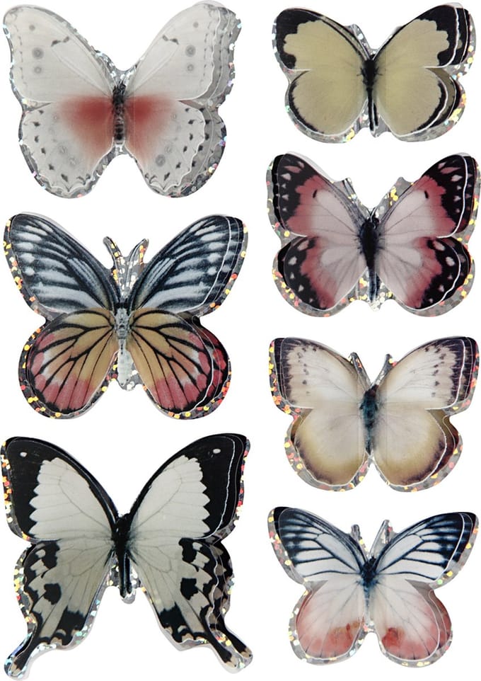 3D stickers afm 26-48 mm diverse kleuren vlinders 7stuks
