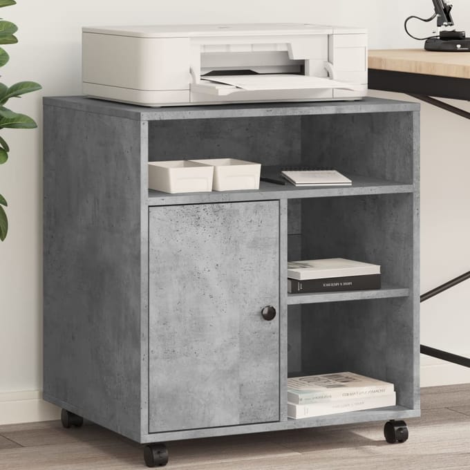 vidaXL - Printerkastje - met - wielen - 60x50x67 - cm - betongrijs