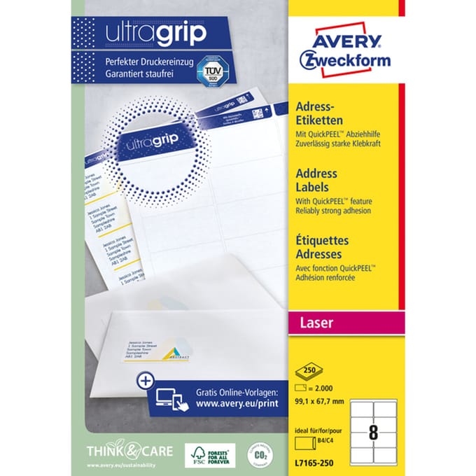 Etiket avery l7165-250 99.1x67.7mm wit 2000 Etiketten