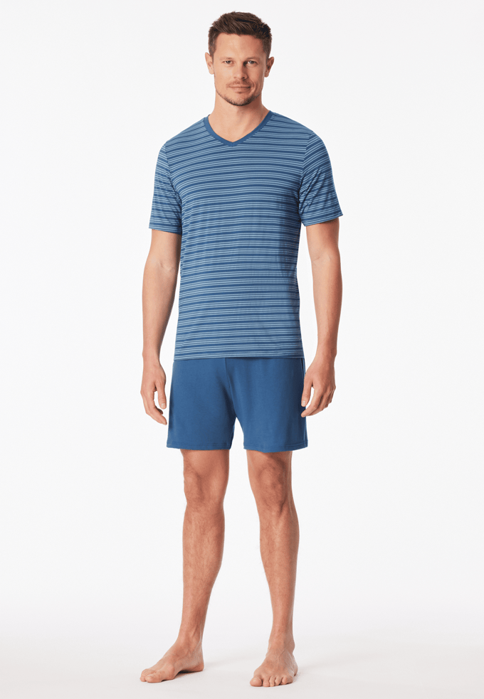Korte pyjama met streepjes, atlantisch blauw - Long Life Soft 48
