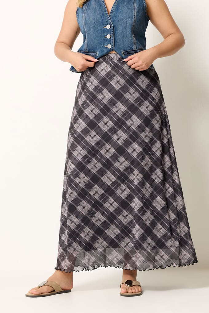 Yours Paarse Geruite Mesh Rok Size 46
