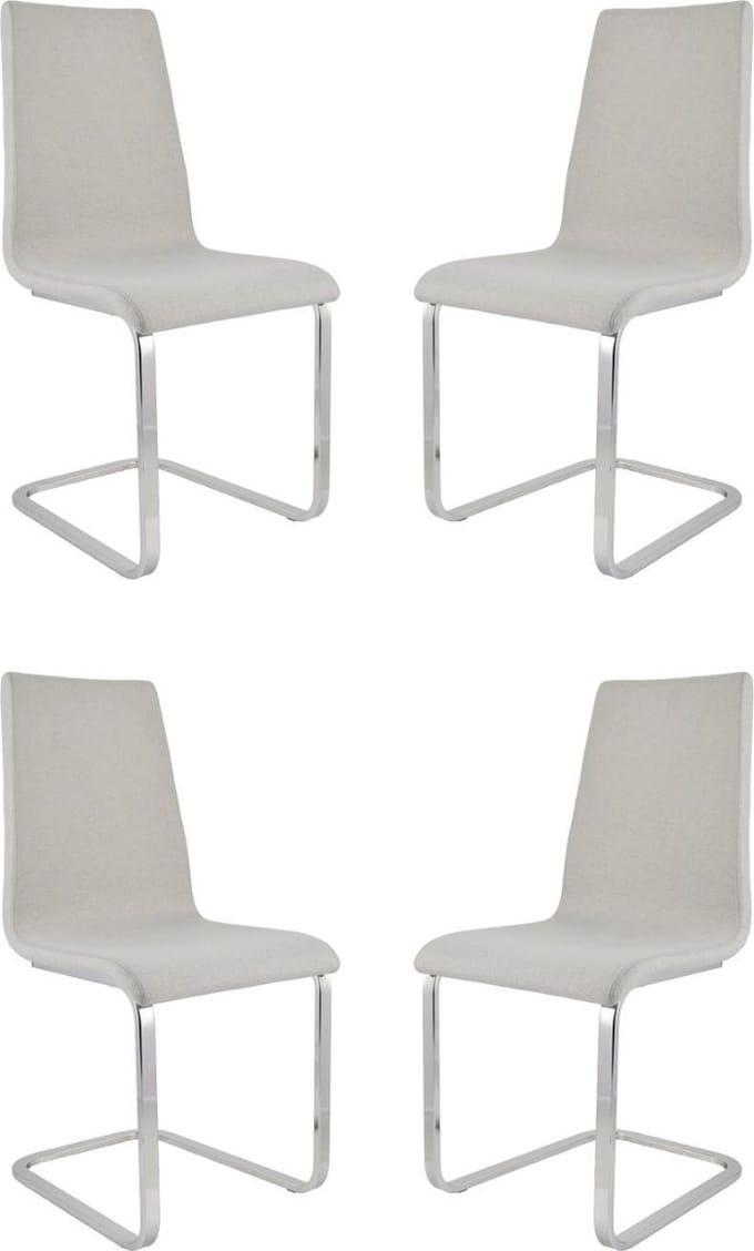 Tommychairs Berlin - Eetkamerstoelen - Set van 4 - Chroom & Licht Grijs - Stof