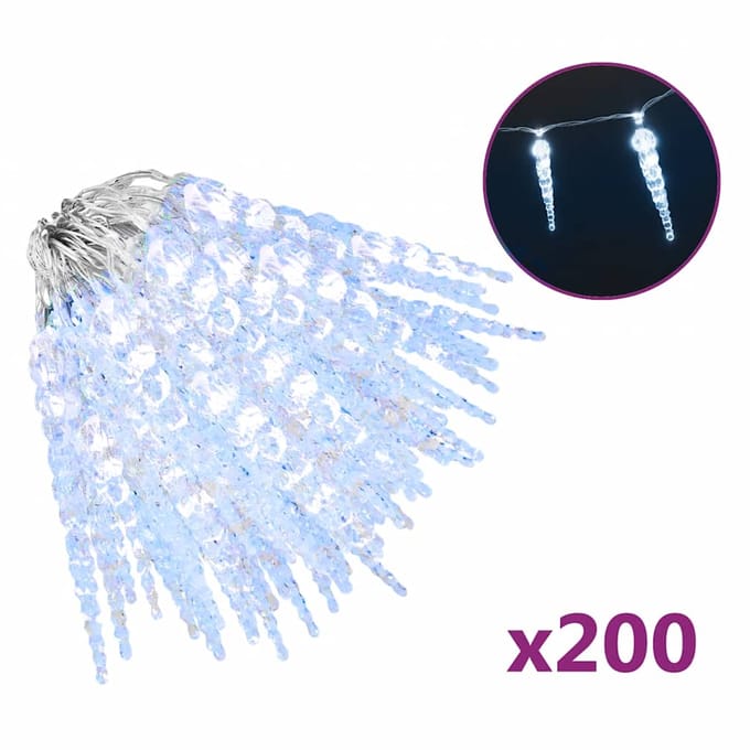 vidaXL Kerst IJspegellamp 200 LED's Koud Wit 20 m Acryl PVC