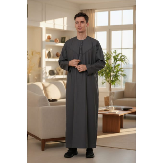 Heren grijze Eid Marokkaanse Jubba Robe Djellaba Ramadan Eid Thobe LFS-HM11