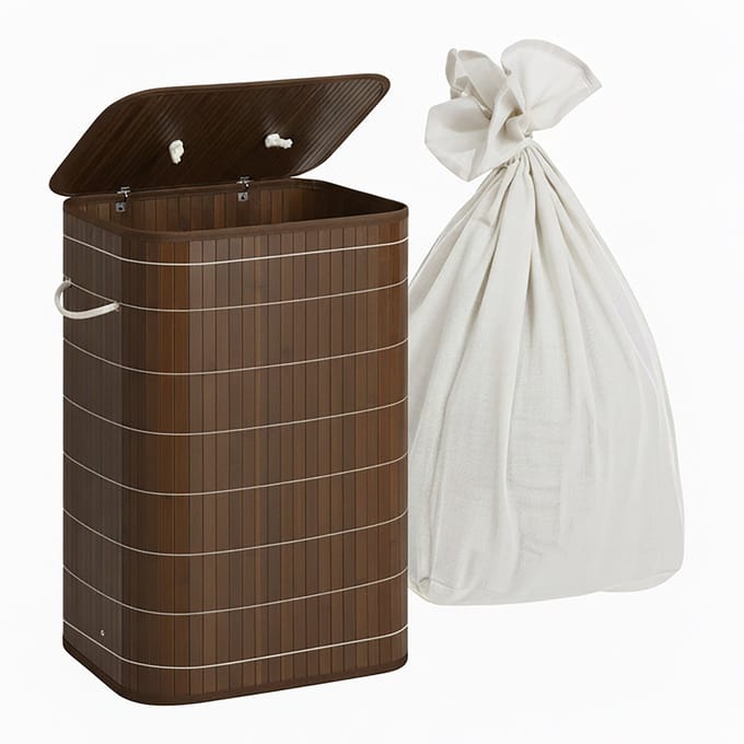 Wasmand met deksel - 80 liter - opvouwbaar - donkerbruin