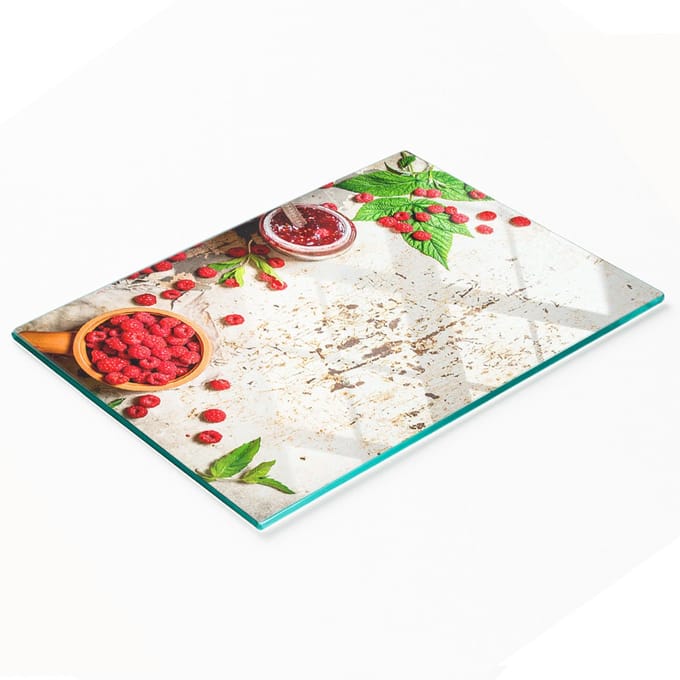Glazen serveerplank met afbeelding van frambozenjam, 80x52 cm