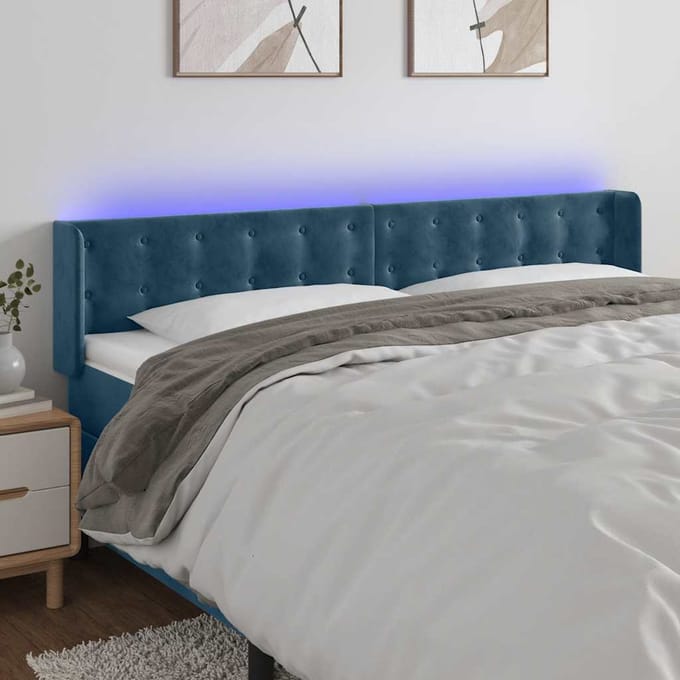 vidaXL - Hoofdbord - LED - 203x16x78/88 - cm - fluweel - donkerblauw