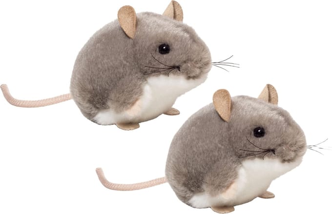 Hermann Teddy Knuffeldier Muis - 2x - pluche stof - premium kwaliteit knuffels - grijs - 9 cm
