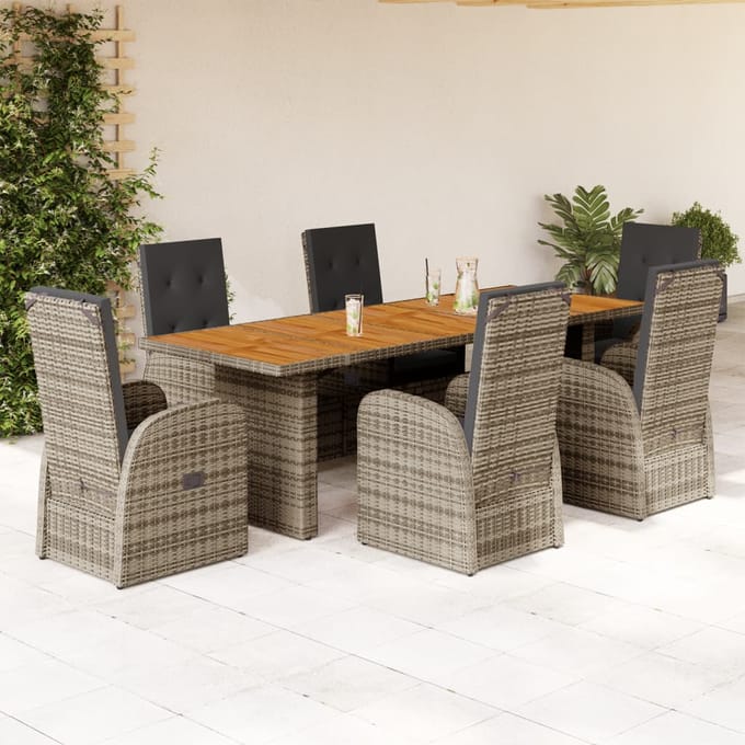 vidaXL - 7-delige - Tuinset - met - kussens - poly - rattan - grijs