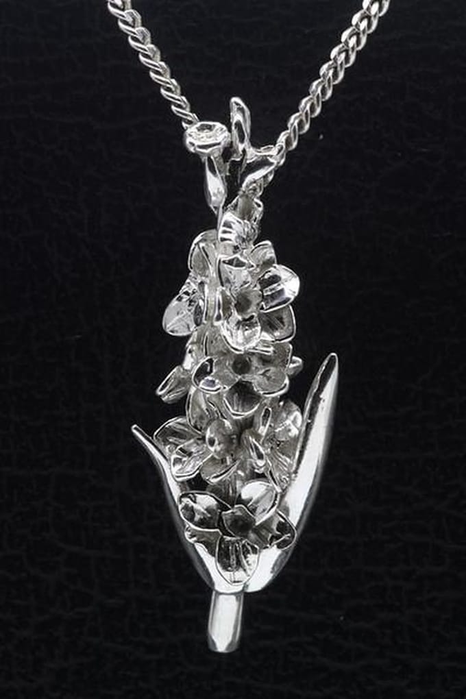 Zilveren Orchidee ketting hanger