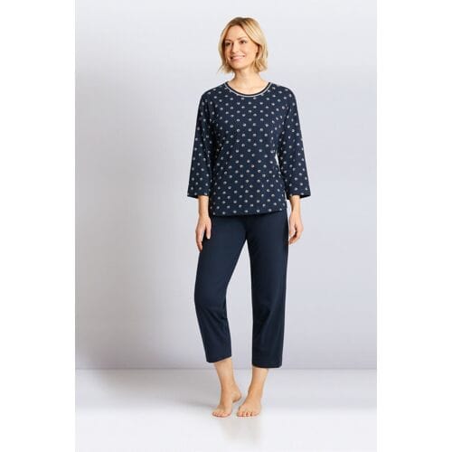 Hajo dames pyjama blauw met 7/8 broek - Blauw - Maat - 40/42