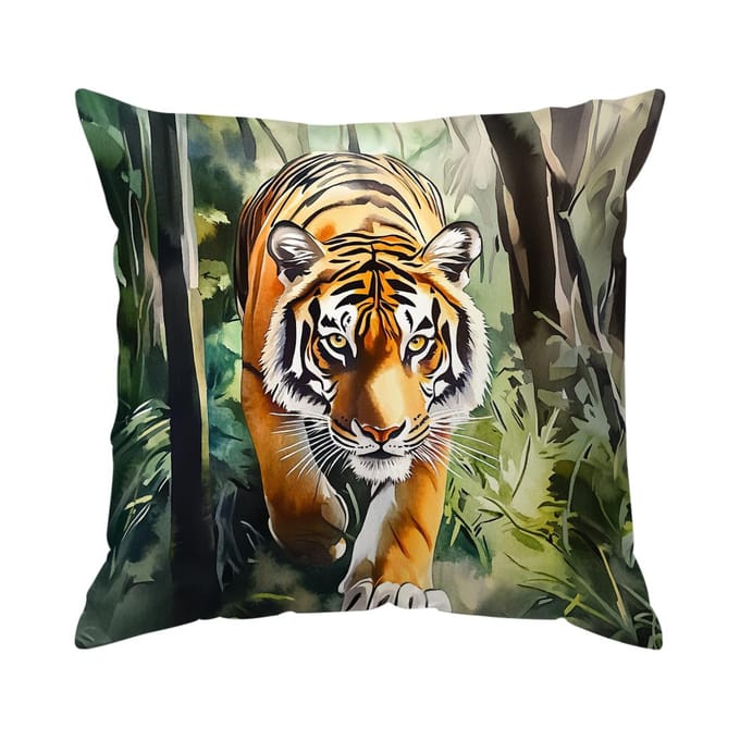 Housse de coussin Série Jungle Polyester Imprimé 45x45cm Housse de coussin d'appoint Housse décorative pour coussin de canapé Décoration de maison 45x45cm