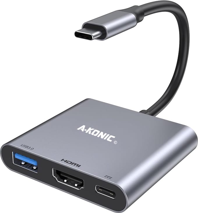 A-KONIC USB C Hub 3 in 1 – 4K HDMI – USB-C Opladen 100W / Power delivery – USB 3.0 – USB Splitter - SpaceGray