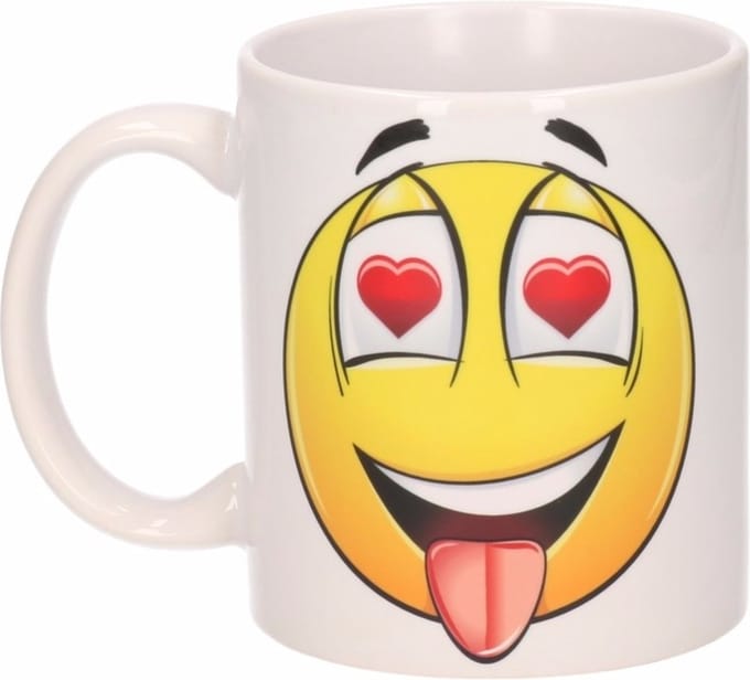 Koffie mok - Smile emoticon hartjes ogen - 300 ml - keramiek - beker