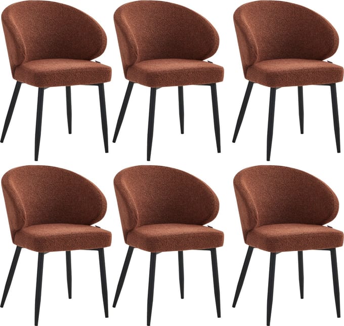 Colenis® - Ruby Eetkamerstoel - Set Van 6 – Bordeaux – Bouclé - Design