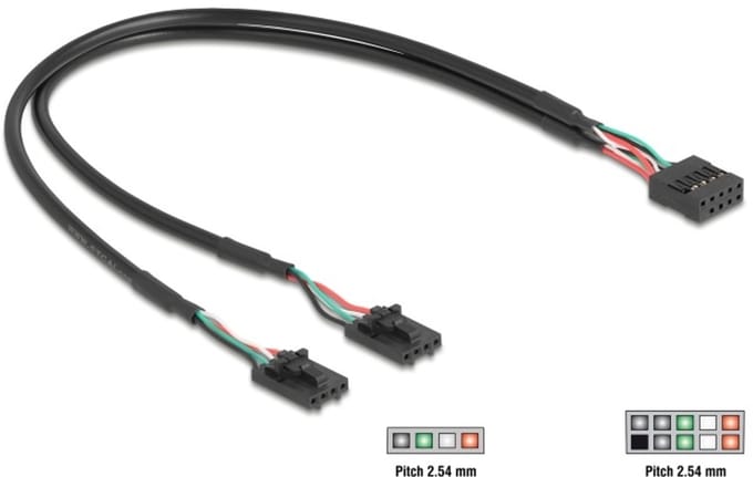 Delock Cable USB 2.0 pin header female 2.54 mm 10 pin to 2 x USB 2.0 pin header female 2.54 mm 4 pin 30 cm