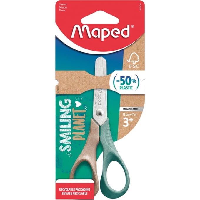 Kinderschaar Maped Smiling Planet 12cm rechtshandig bruin/groen