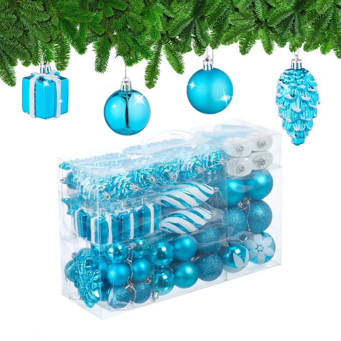 kerstballen - set van 72 - plastic - onbreekbaar - hartjes - sokjes - petrol