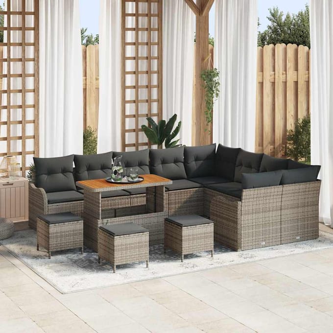 vidaXL Tuinbank Set met kussen met opslag 13 pcs Grijs