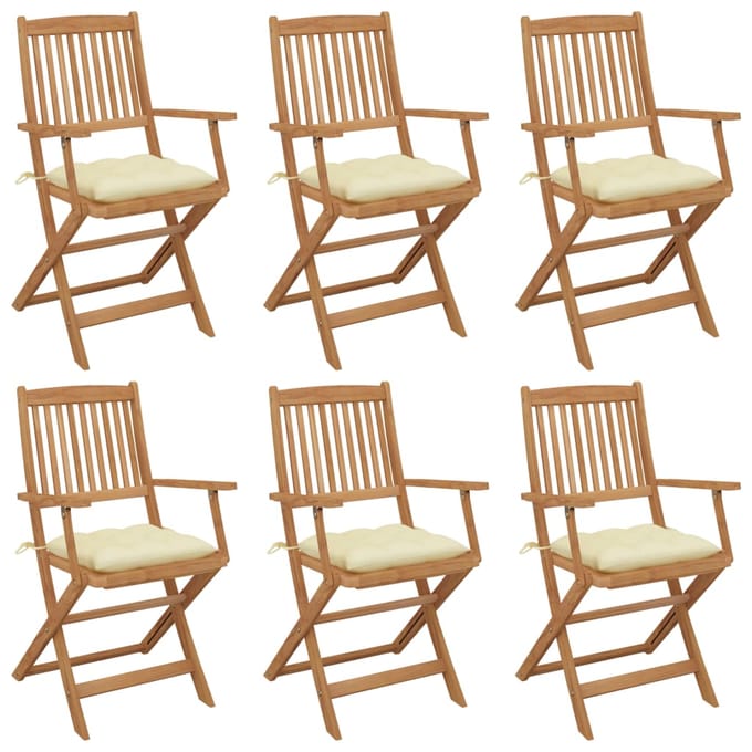vidaXL - Inklapbare - stoelen - 6 - st - met - kussens - massief - acaciahout