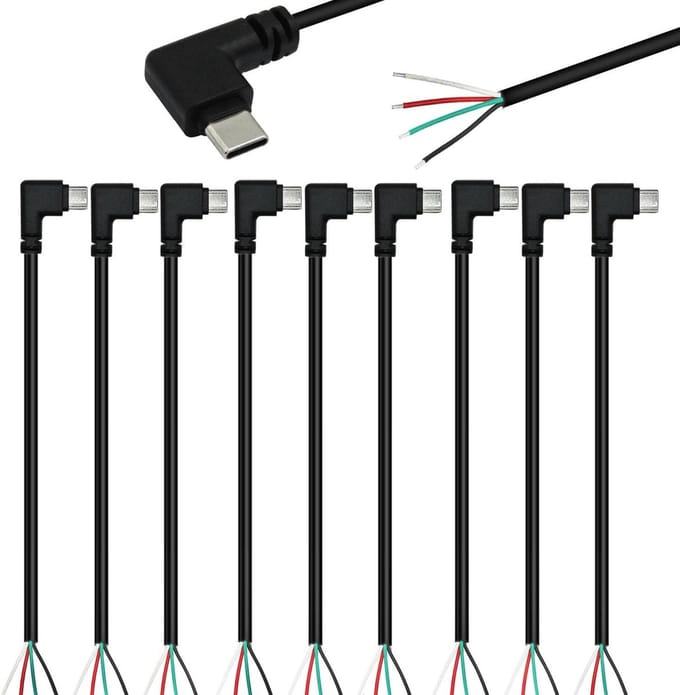 Dailygoods - 10 Stuks USB C Plug Kabel 90° Hoek 28 AWG voor USB-C Apparaten