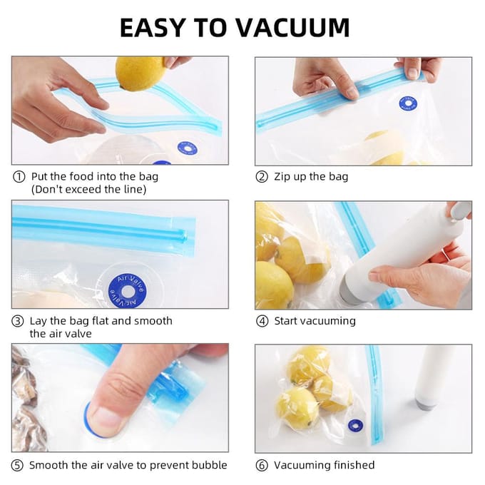 35PCS vacuüm voedselopslagzakken herbruikbare vacuümsealerzakken 3 maten met 1 handpomp 4 kookclips transparant
