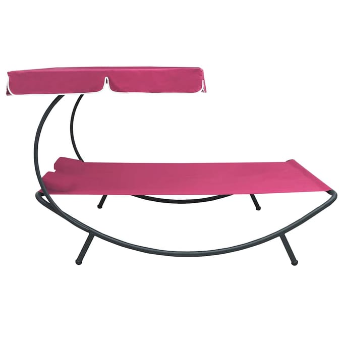 vidaXL - Loungebed - met - luifel - en - kussens - roze