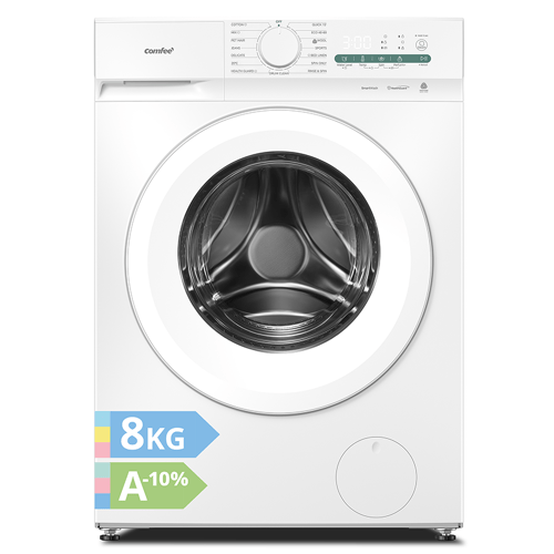 Comfee' CF08EWP05W voorladerwasmachine 8 kg, wasmachine met dierenhaarprogramma en stoomfunctie, 16 programma's, energie-efficiëntieklasse A-10%,