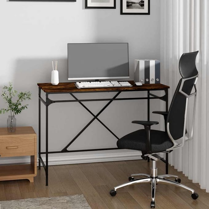 vidaXL - Bureau - 100x50x75 - cm - bewerkt - hout - en - ijzer - gerookt - eikenkleurig