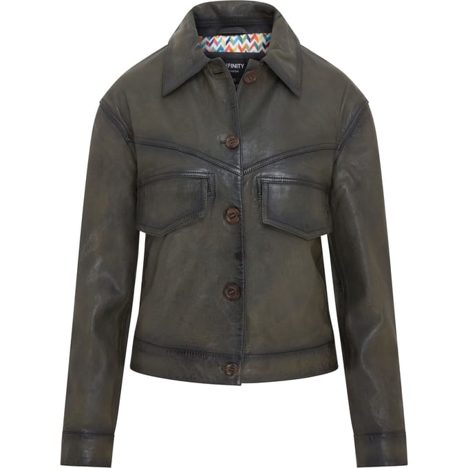 Dames olijfgroen retro leren bikerjack - Kopervik