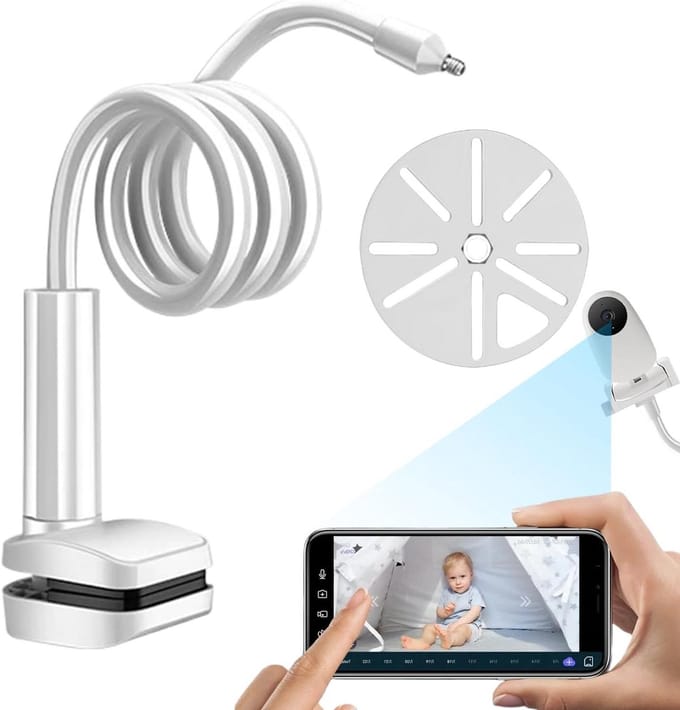 Babyfoonhouder - Wieg camera mount - Babykamer monitoren - Flexibele lange arm - 15 m - Wit