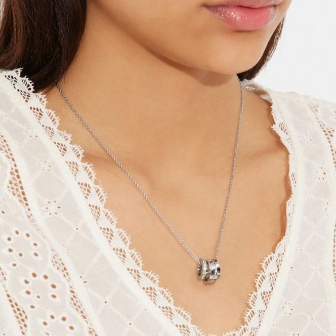 Coach Logo Drie Ringen Kussende C Serie Glas Messing Ketting Damesketting Zilver CI902-SLV Basic Packaging-Box Not Included white