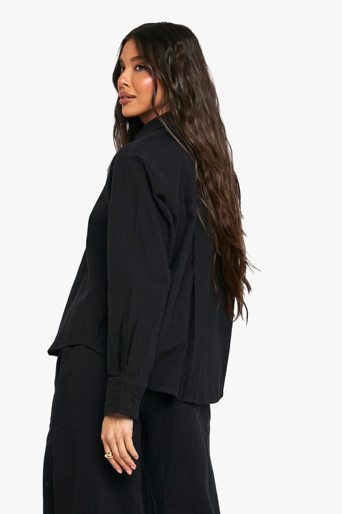boohoo Dames Linnen Look Oversized Shirt | Zwart | Maat: 36