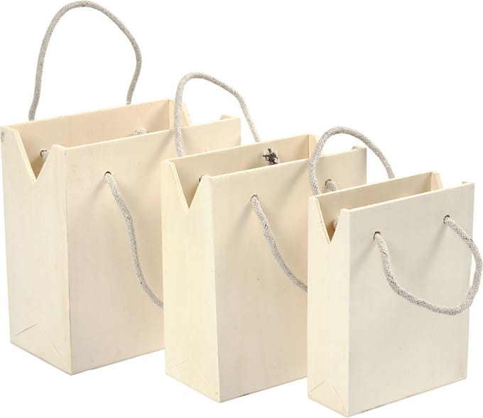 Tas met hengsel, H: 12+14+16 cm, D: 5+7+9 cm, B: 16+16,5+18 cm, 3 stuk/ 1 set
