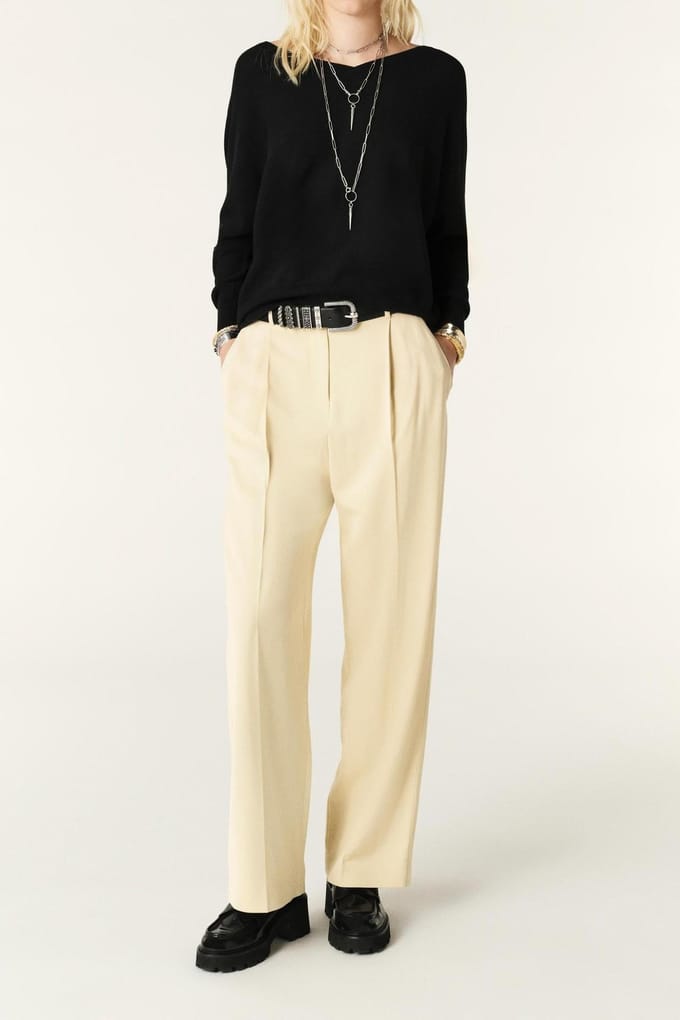BA&SH Wide Trousers Vanille Maat: 38 | Pantalons Outlet | Dames | Beige