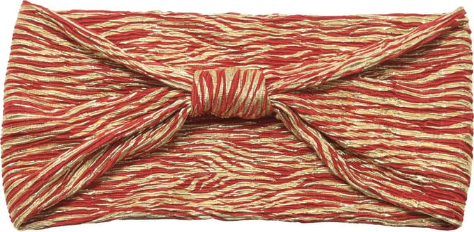 Emilie collection – Haarband – Rood - Goud – Glitterstof – Elastisch – Strikdetail
