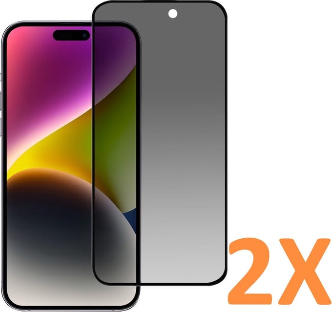 Screenprotector Glas - Privacy Tempered Glass Screen Protector Anti-Spy - 2x Geschikt voor: Apple iPhone 15 Plus
