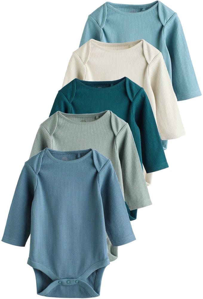 Next - Jongens - Set van 5 rompers met lange mouwen - Blauw