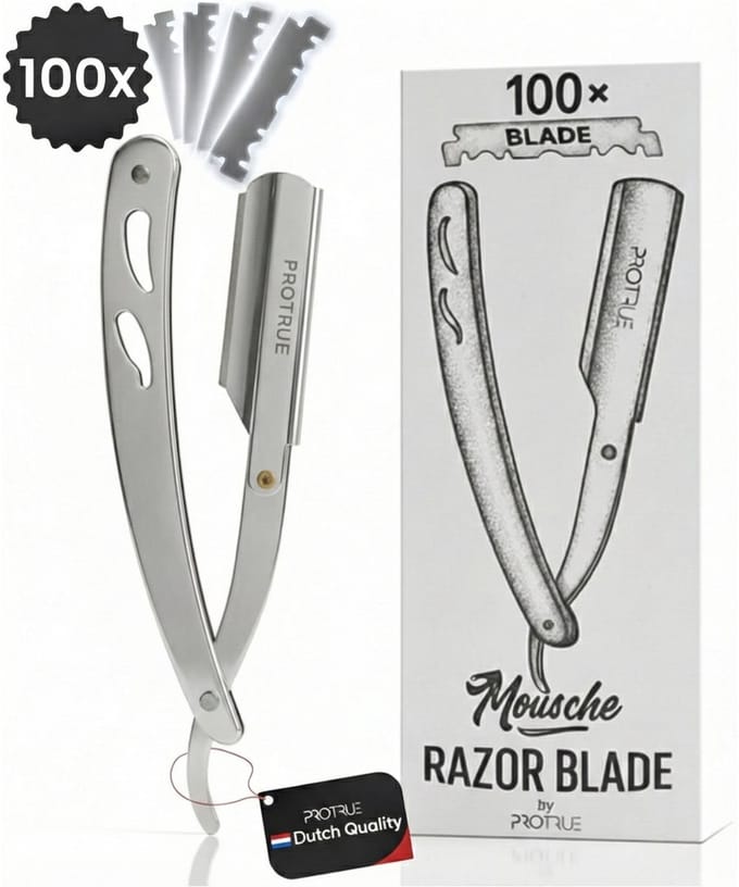 ProTrue Barbiersmes met 100 Scheermesjes - Shavette Open Scheermes - Klassiek Kappersmes - Safety razor - Straight Razor