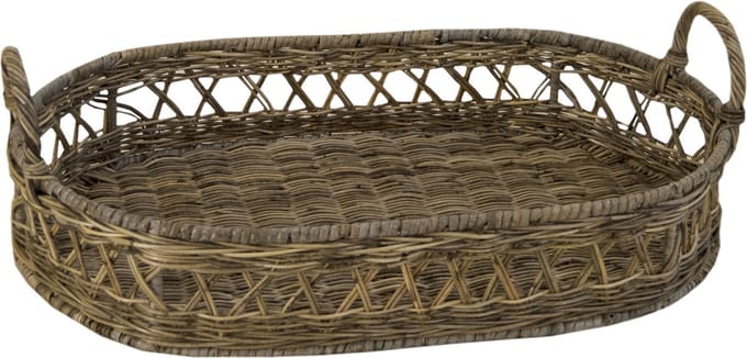 Dienblad ovaal Grey Rotan 55x34x11