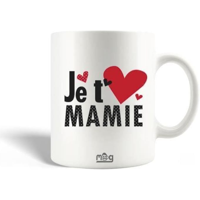 Mug en céramique - Je t'aime mamie - 30cl - Blanc - Compatible lave-vaisselle - Rond