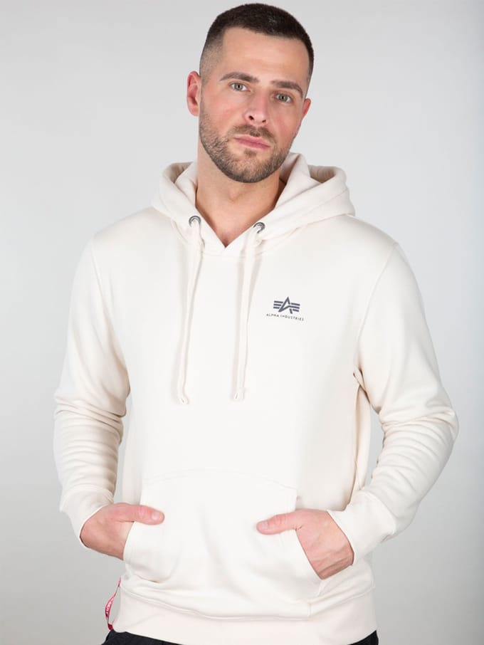 Alpha Industries Basis Hoody Klein Logo Jet Stream Wit
