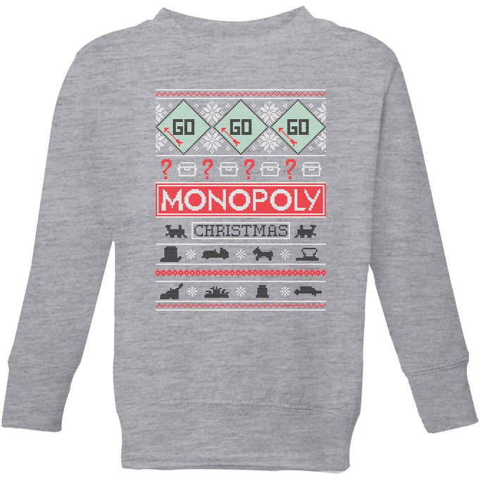 Monopoly Kids' Christmas Sweatshirt - Grey - 146/152 (11-12 jaar) - Grijs